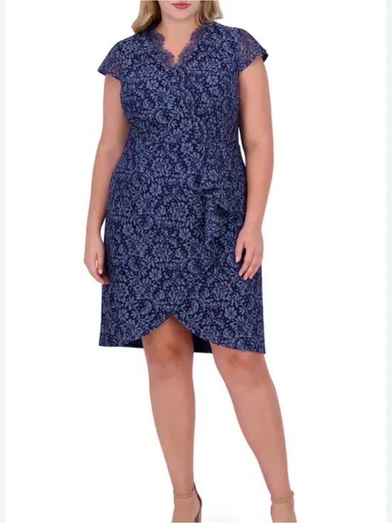 Vince Camuto Dresses & Skirts - VINCE CAMUTO Dress Plus 20W Scallop Ruffle Sheath Blue Cap Sleeve Lace NEW 2047